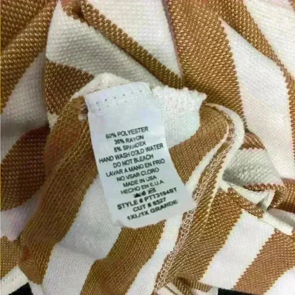 XL CES FEMME Women Fall Stripe Top Long Sleeve Orange White A8 - Picture 6 of 7